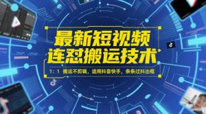 最新短视频连怼搬运技术 1：1搬运不剪辑，适用抖音快手，条条过抖出框-一号资源库