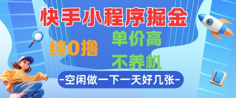 快手小程序掘金，纯0撸，单价高不养机 利用空闲时间做一做，一天好几张【揭秘】-一号资源库