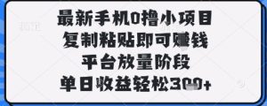最新手机0撸小项目，复制粘贴即可挣钱，平台放量阶段，单日收益轻松3张+【揭秘】-一号资源库