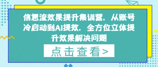 信息流效果提升集训营，从账号冷启动到AI提效，全方位立体提升效果解决问题-一号资源库