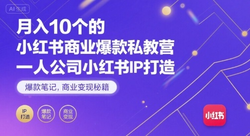 月入10个的小红书商业爆款私教营，一人公司小红书IP打造，爆款笔记，商业变现秘籍-一号资源库