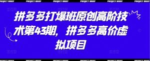 拼多多打爆班原创高阶技术第43期,拼多多高价虚拟项目-一号资源库