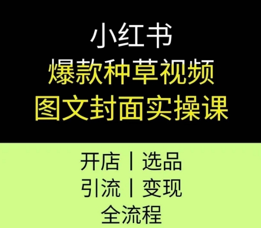 小红书爆款种草视频图文封面实操课，开店、选品、引流、变现全流程-一号资源库