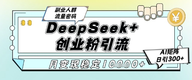 DeepSeek+创业粉精准引流，全新分享课4.0玩法，AI矩阵日引300+，多种变现方式，稳定月入1W-一号资源库
