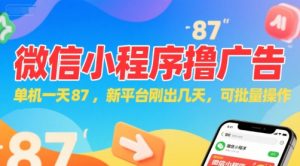 微信小程序看广告，单机一天87，新平台刚出几天，可批量操作，日入5张-一号资源库