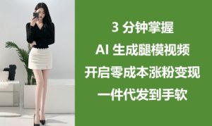 3分钟掌握AI生成腿模视频，开启零成本涨粉变现，一件代发到手软-一号资源库