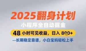 2025小程序全自动掘金,48 小时可见收益,日入8张,长期稳定靠谱,小白宝妈轻松上手【揭秘】-一号资源库