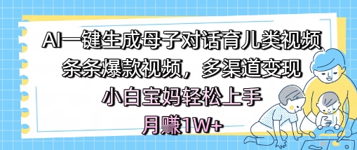 AI一键生成母子对话育儿类视频，条条爆款视频，多渠道变现，小白宝妈轻松上手，月入1W+-一号资源库