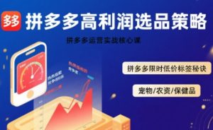 拼多多选品暴利技术实战课,拼多多高利润选品策略,拼多多限时低价标签秘诀-一号资源库