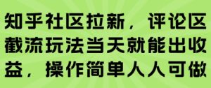 知乎社区拉新，评论区截流玩法当天就能出收益，操作简单人人可做-一号资源库