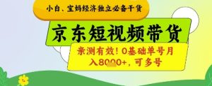 小白宝妈经济独立必备干货，京东短视频带货，亲测有效!0基础单号月入8k+，可多号【揭秘】-一号资源库