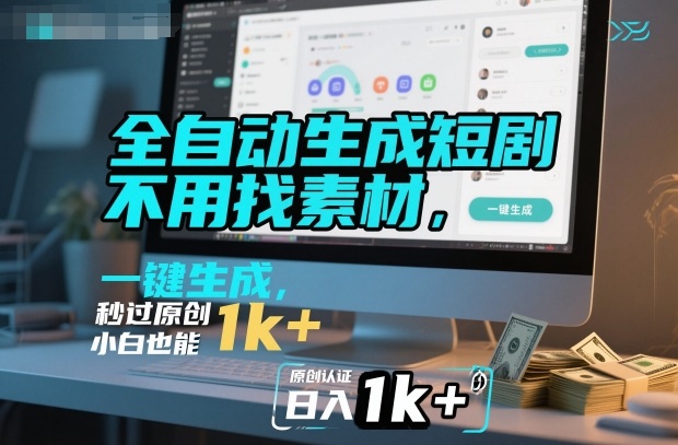 全自动生成短剧，不用找素材，不用剪辑，一键生成，秒过原创，小白也能轻松日入1k+【揭秘】-一号资源库