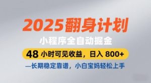 2025翻身计划，小程序全自动掘金，48小时可见收益，日入8张+，长期稳定靠谱，小白宝妈轻松上手【揭秘】-一号资源库
