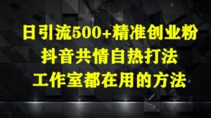 日引流500+精准创业粉,抖音共情自热打法,工作室都在用的方法-一号资源库