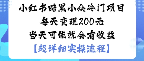 小红书暗黑小众冷门项目每天变现2张当天可能就会有收益-一号资源库