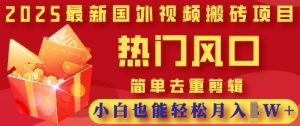 2025最新视频搬砖项目,热门风口,简单去重剪辑,小白也能轻松月入过W-一号资源库