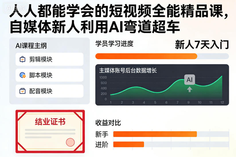 人人都能学会的短视频全能精品课，自媒体新人利用AI弯道超车-一号资源库