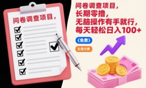 问卷调查项目，长期零撸，无脑操作有手就行，每天轻松日入100+【揭秘】-一号资源库