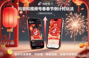 抖音和视频号，春节倒计时玩法，操作方法简单，可实现快速涨粉，后期可转带货-一号资源库