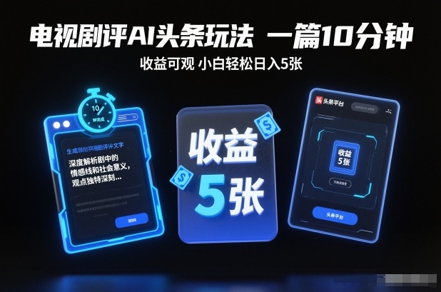 电视剧评AI头条玩法，一篇10分钟，收益可观，小白轻松日入5张+【独家】-一号资源库
