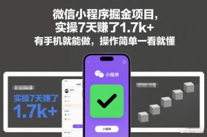 微信小程序掘金项目，实操7天賺了1.7k+，有手机就能做，操作简单一看就懂【揭秘】-一号资源库