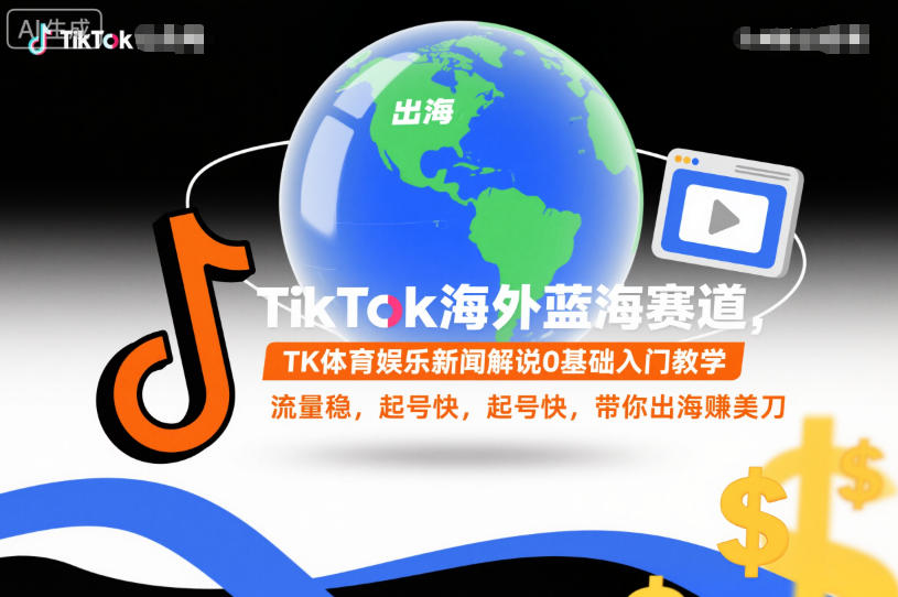 TikTok海外蓝海赛道，TK体育娱乐新闻解说0基础入门教学，流量稳，起号快，带你出海賺美刀-一号资源库