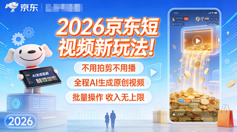 2026京东短视频新玩法！不用拍剪不用播，全程AI生成原创视频，批量操作收入无上限-一号资源库