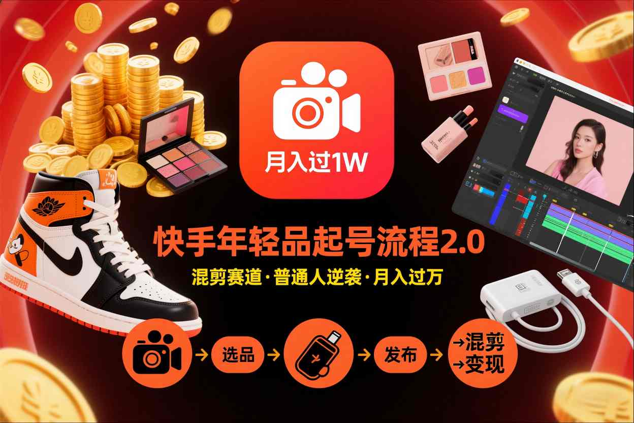 快手短视频带货年轻品起号流程2.0，快手年轻品混剪赛道，普通人也能月入过1W-一号资源库