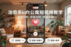 治愈系loft公寓短视频制作教学，情感共鸣引停留点赞关注，快速起号涨粉-一号资源库