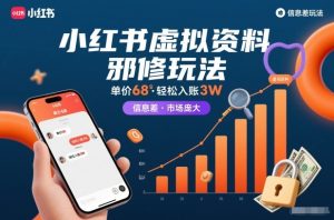 小红书虚拟资料邪修玩法，单价68，轻松入账3W，信息差玩法，市场庞大-一号资源库