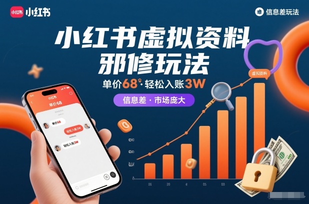 小红书虚拟资料邪修玩法，单价68，轻松入账3W，信息差玩法，市场庞大-一号资源库