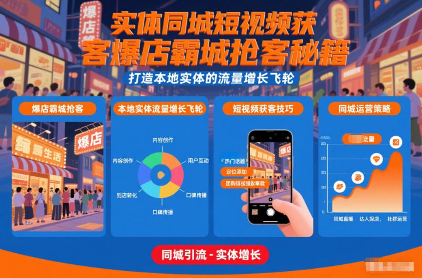 实体同城短视频获客爆店霸城抢客秘籍，打造本地实体的流量增长飞轮-一号资源库