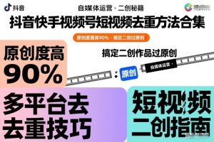 抖音快手视频号短视频去重方法合集，原创度提高90%，搞定二创作品过原创-一号资源库