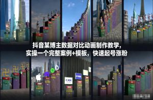 抖音某博主数据对比动画制作教学，实操完整案例+模板，快速起号涨粉-一号资源库