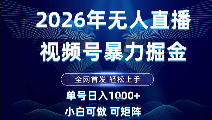 2026最新视频号无人直播掘金，全网首发，小白可以玩，长期稳定日入1k+【揭秘】-一号资源库