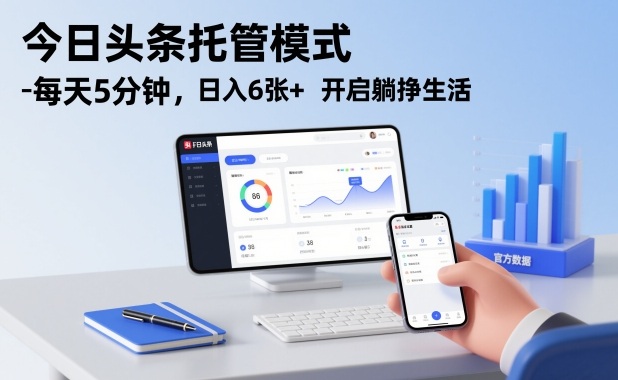 今日头条托管模式，每天5分钟，日入6张+，开启躺挣生活【揭秘】-一号资源库