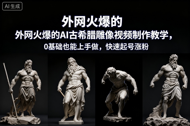 外网火爆的AI古希腊雕像视频制作教学，0基础也能上手做，快速起号涨粉-一号资源库
