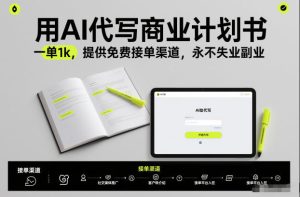 用AI代写商业计划书，一单1k，提供免费接单渠道，永不失业副业-一号资源库