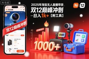 2025年淘宝无人直播带货，冲刺双12，日入1k+【附工具】【揭秘】-一号资源库
