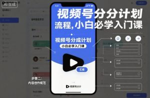 视频号分成计划实操流程，小白必学入门课-一号资源库
