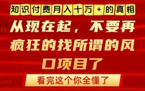 知识付费月入10个W的真相，做网创项目这一个就够了，不要再疯狂的找所谓的风口项目【揭秘】-一号资源库
