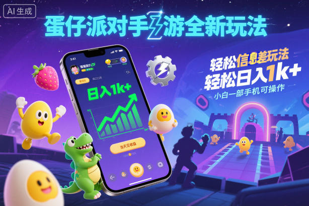 蛋仔派对手游全新玩法，轻松日入1k+，风口信息差玩法，当天见收益，小白一部手机可操作-一号资源库