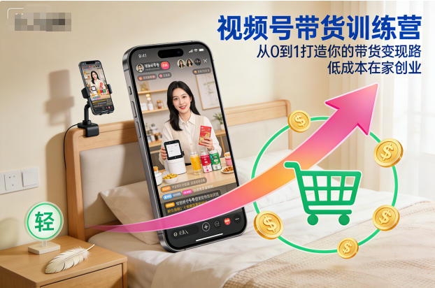 视频号带货训练营，从0到1打造你的带货变现路，低成本在家创业-一号资源库