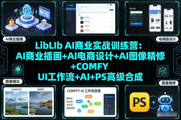 LibLIb AI商业实战训练营：AI商业插画+AI电商设计+AI图像精修+COMFY UI工作流+AI+PS高级合成-一号资源库